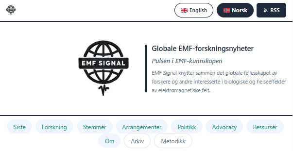 Skjermbilde av EMF Signal nettside